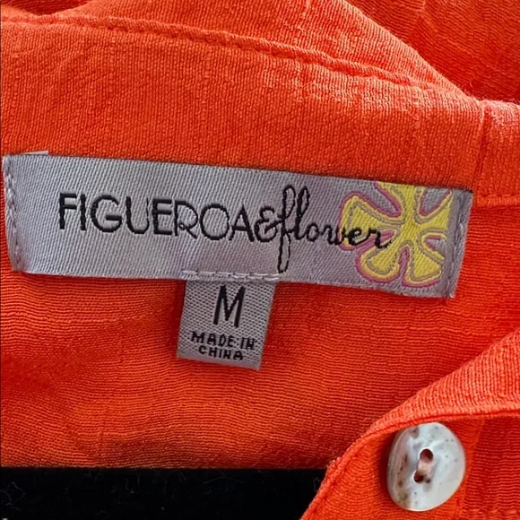 Figueroae & Flower a beautiful color Orange Floral embroidery Button Down Shirt - Picture 7 of 9
